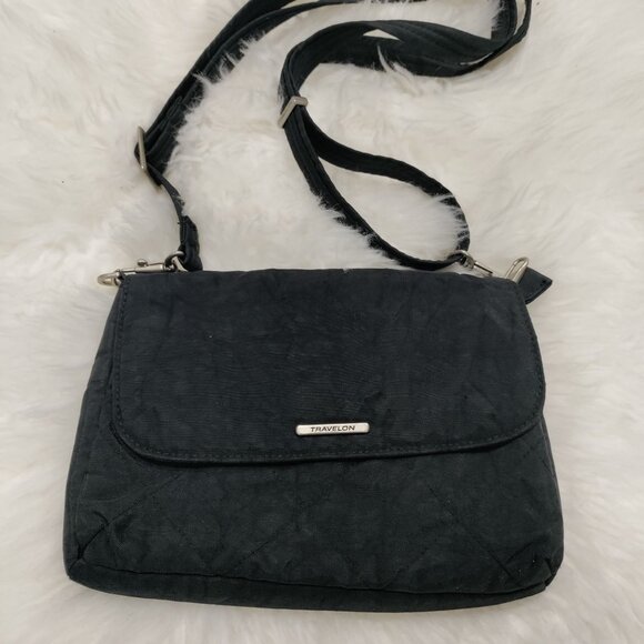 Travelon Exclusive Edition RFID Paisley Lining Black Quilted Crossbody Bag - Picture 11 of 11